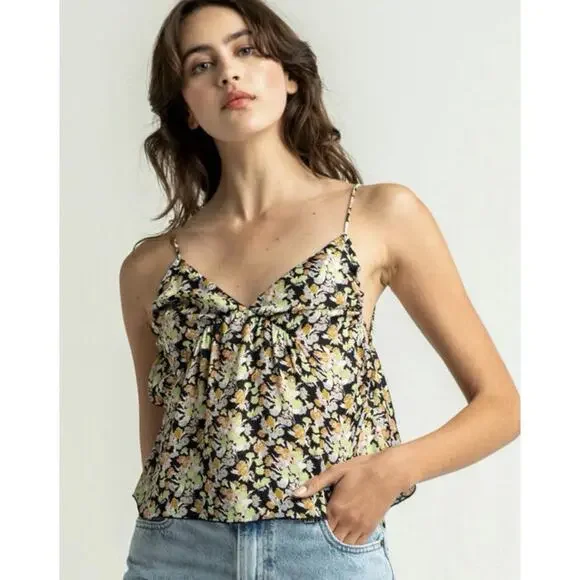 Intimately Free People Floral Cami Tank Top Satin Flowy Low Back Small NWT Boho - Picture 2 of 15